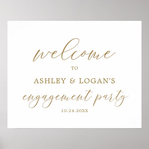 Simple Gold Calligraphy Engagement Party Poster