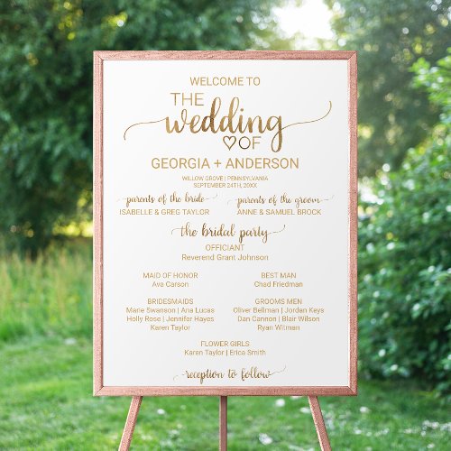 Simple Gold Calligraphy FlowerGirl Wedding Program Poster
