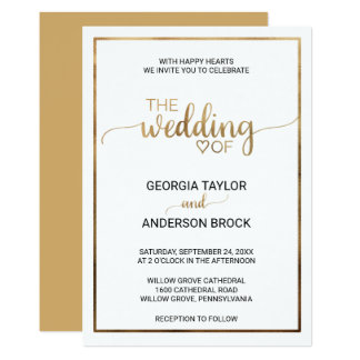 Simple Gold Calligraphy | Frame Wedding Invitation