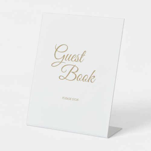Simple Gold Calligraphy Guest Book Pedestal Sign