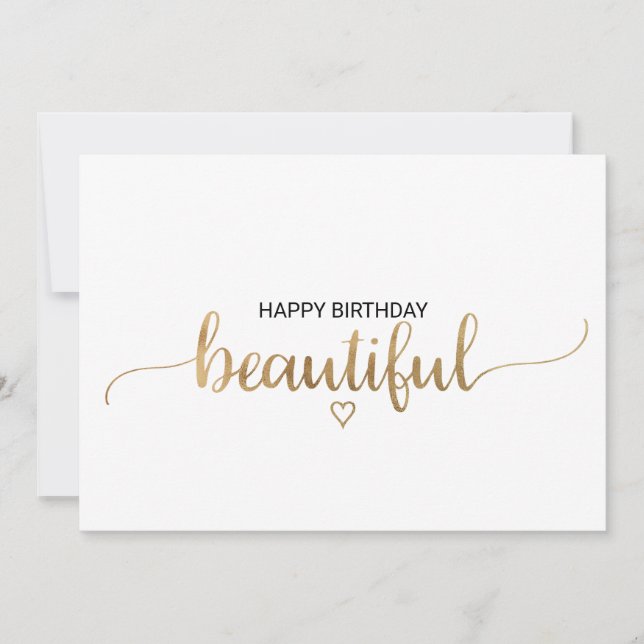 Simple Gold Calligraphy Happy Birthday Beautiful Card (Front)