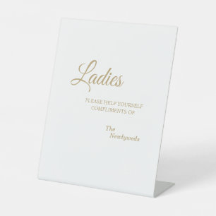 Simple Gold Calligraphy Ladies Bathroom Pedestal Sign