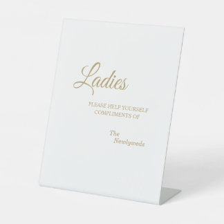 Simple Gold Calligraphy Ladies Bathroom Pedestal Sign