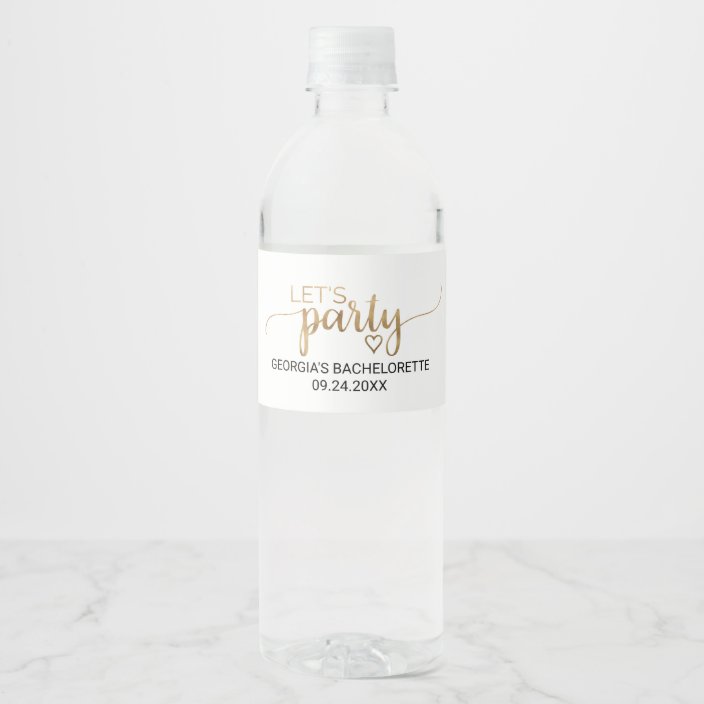 Simple Gold Calligraphy Let's Party Bachelorette Water Bottle Label ...