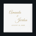 Simple Gold Calligraphy Magnet<br><div class="desc">This simple gold calligraphy favor magnet brings an elegant luxury but modern feel to both a minimalist and more traditional or formal wedding. The casual calligraphy allows for an antique feel, while the classy neutral design can be combined with any unique aspects of your marriage celebration. This magnet combines usefulness...</div>