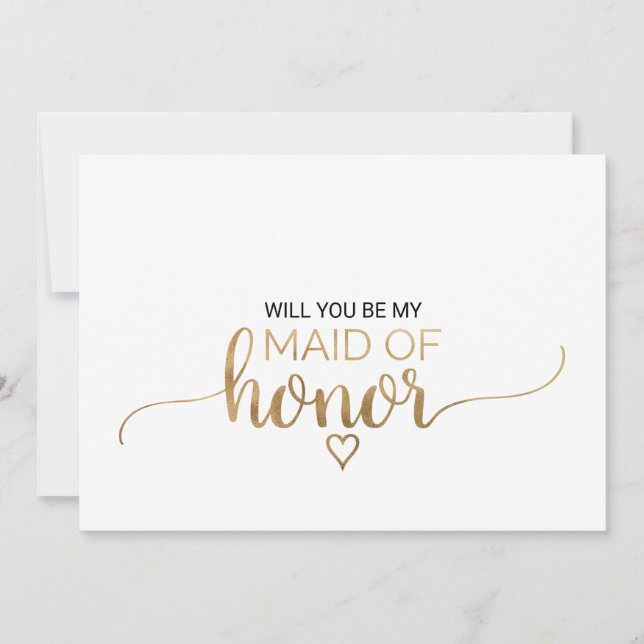 Simple Gold Calligraphy Maid Of Honor Proposal Invitation (Front)