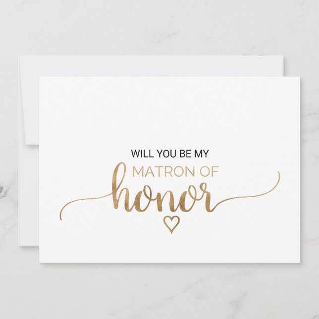 Simple Gold Calligraphy Matron Of Honor Proposal Invitation (Front)