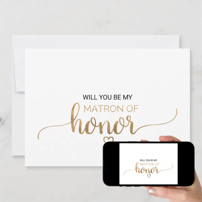 Simple Gold Calligraphy Matron Of Honor Proposal Invitation | Zazzle