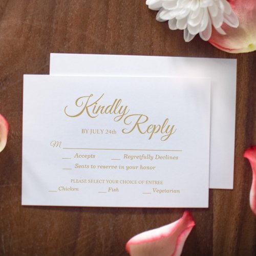 Simple Gold Calligraphy meal choice RSVP Card