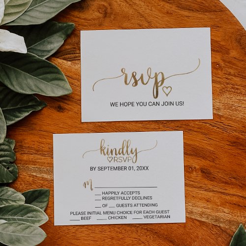 Simple Gold Calligraphy Menu Choice RSVP Card