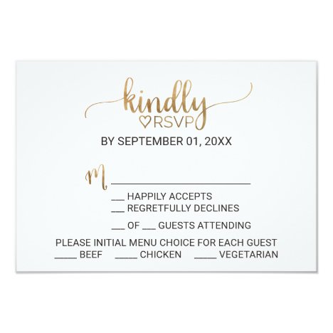 Simple Gold Calligraphy Menu Choice RSVP Invitation