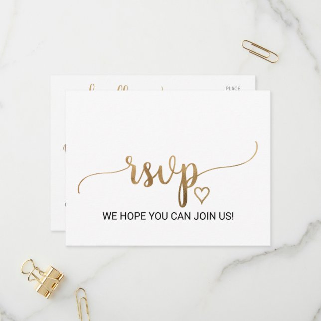 Simple Gold Calligraphy Menu Choice RSVP Postcard (Front/Back In Situ)
