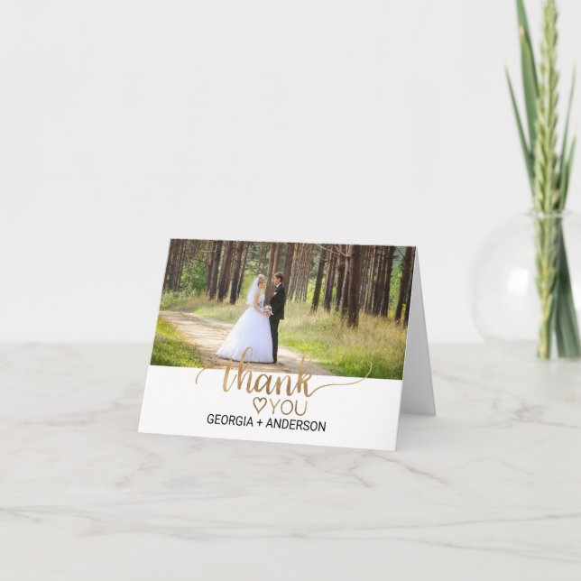 Simple Gold Calligraphy Photo Thank You Card (Front)