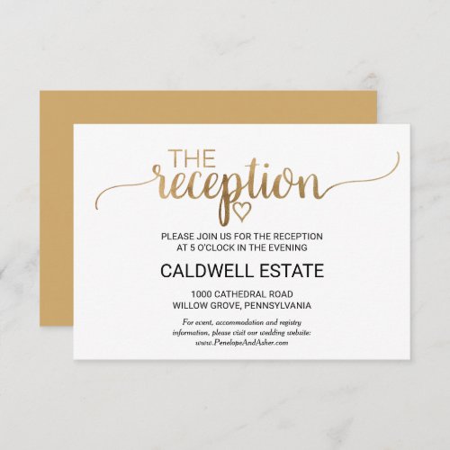 Simple Gold Calligraphy Reception Enclosure Card