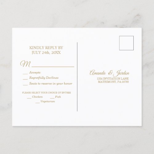 Simple Gold Calligraphy Response Postcard