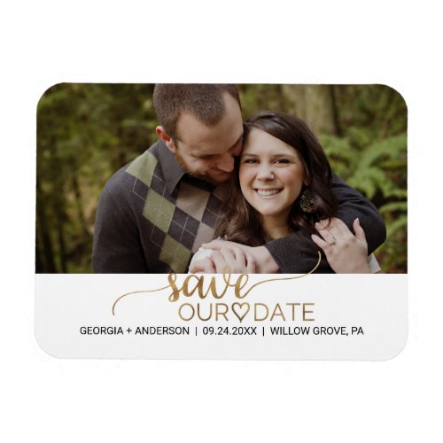 Simple Gold Calligraphy Save the Date Photo Magnet