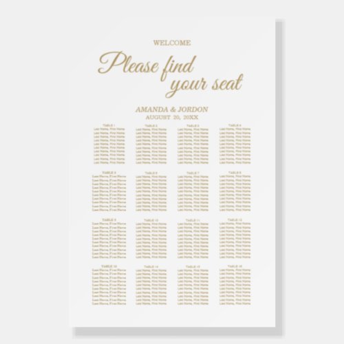 Simple Gold Calligraphy Seat Chart Welcome Foam Board