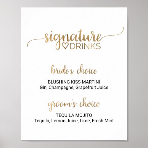 Simple Gold Calligraphy Signature Drinks Sign
