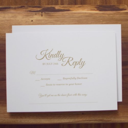 Simple Gold Calligraphy Song Request RSVP Card