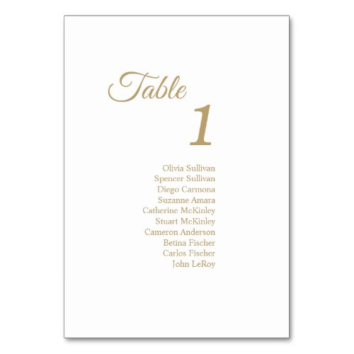 Simple Gold Calligraphy Table Number Guests