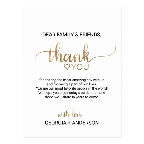 Simple Gold Calligraphy Thank You Reception Card