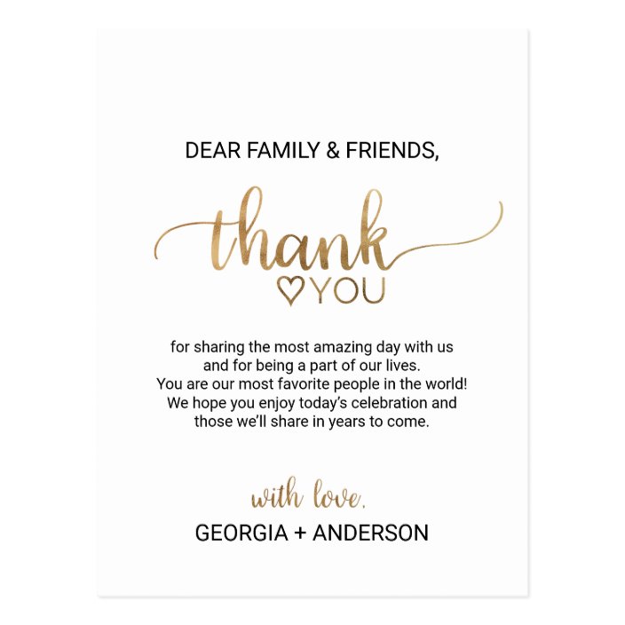 Simple Gold Calligraphy Thank You Reception Card | Zazzle.com