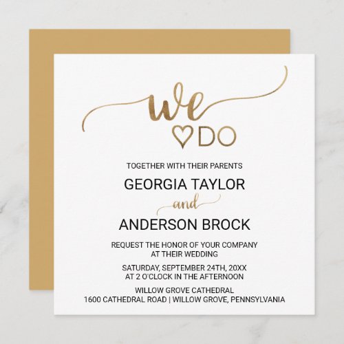 Simple Gold Calligraphy We Do Square Wedding Invitation