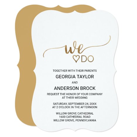 Simple Gold Calligraphy &quot;We Do&quot; Wedding Invitation