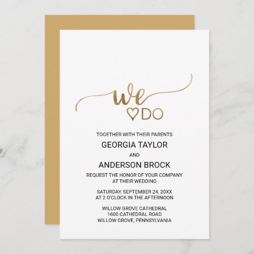 Simple Gold Calligraphy We Do Wedding Invitation