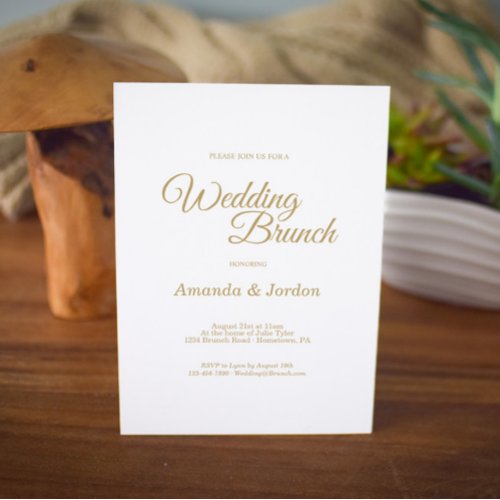 Simple Gold Calligraphy Wedding Brunch Invitation