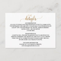 Simple Gold Calligraphy Wedding Details Card