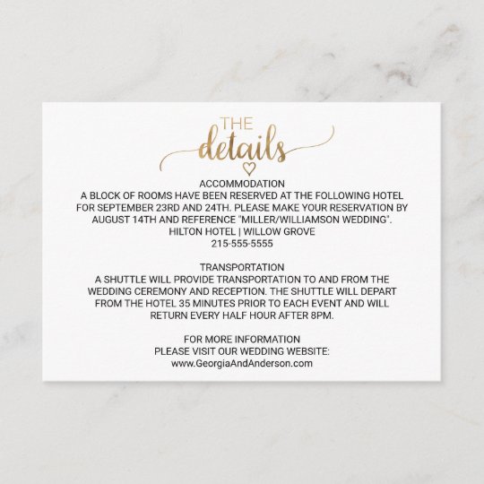 simple gold calligraphy wedding details card zazzle