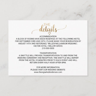 Simple Gold Calligraphy Wedding Details Enclosure Card