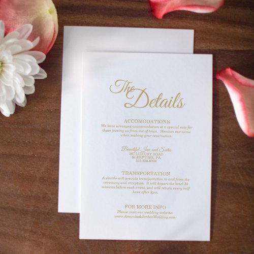 Simple Gold Calligraphy Wedding Details Enclosure Card
