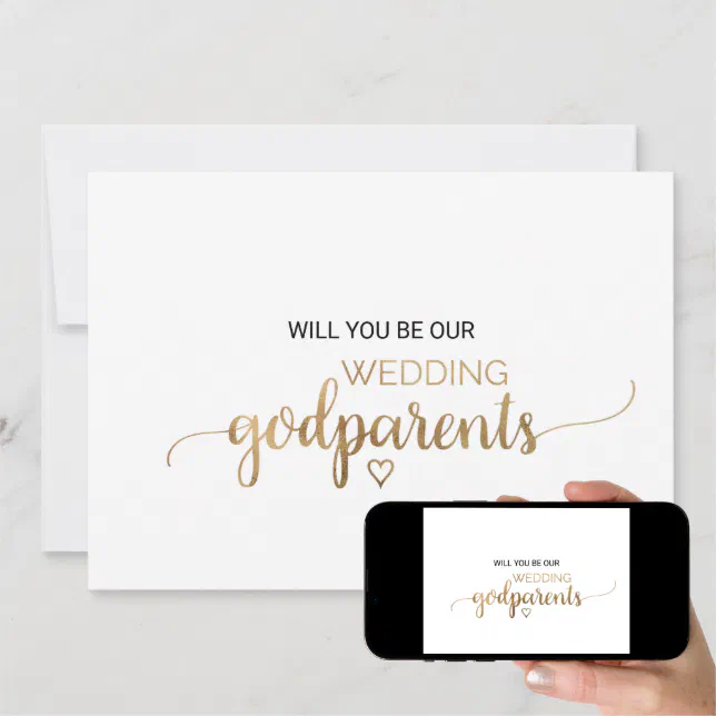 Simple Gold Calligraphy Wedding Godparent Proposal Invitation Zazzle