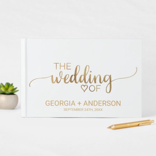 Simple Gold Calligraphy Wedding Guest Book