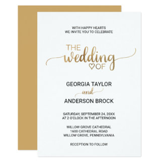 Simple Gold Calligraphy Wedding Invitation