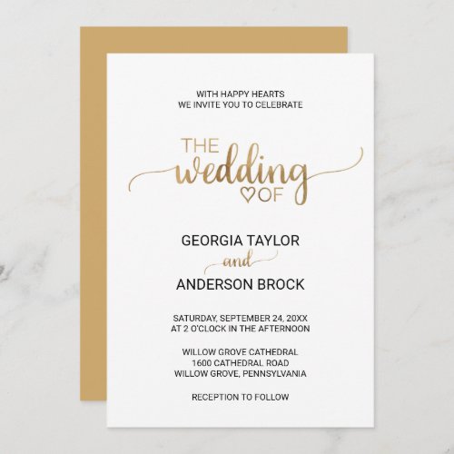 Simple Gold Calligraphy Wedding Invitation