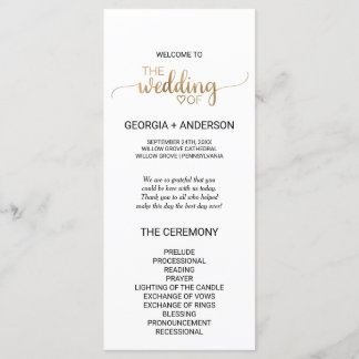 Simple Gold Calligraphy Wedding Program