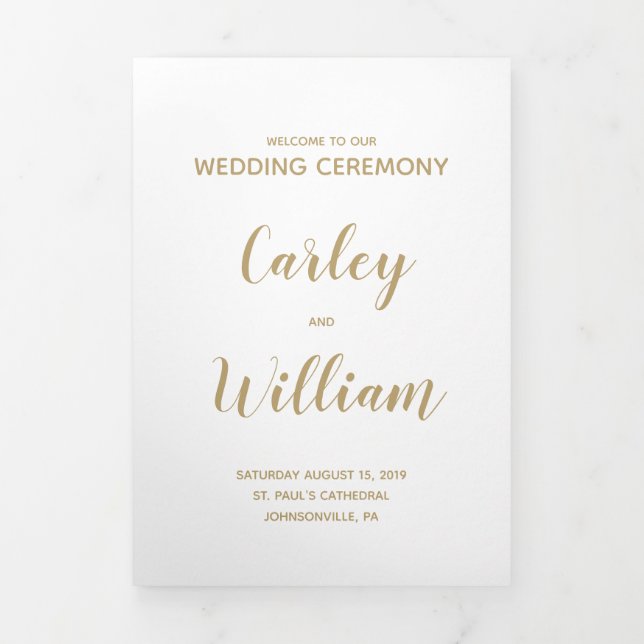 Simple Gold Calligraphy Wedding Program (Cover)