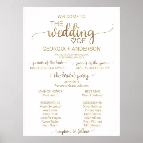 Simple Gold Calligraphy Wedding Program Poster