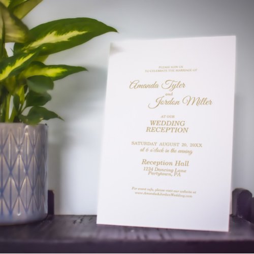 Simple Gold Calligraphy Wedding Reception Invitation