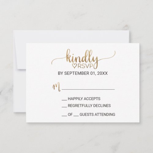 Simple Gold Calligraphy Wedding RSVP Card