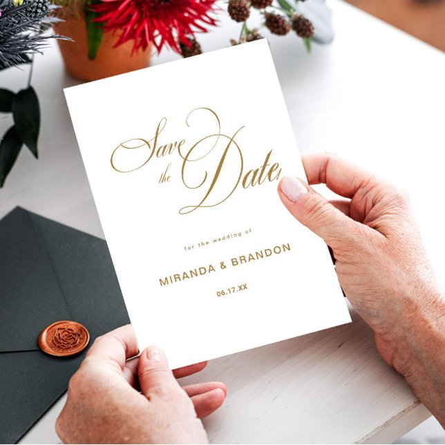 Simple Gold Calligraphy Wedding Save The Date (Creator Uploaded)