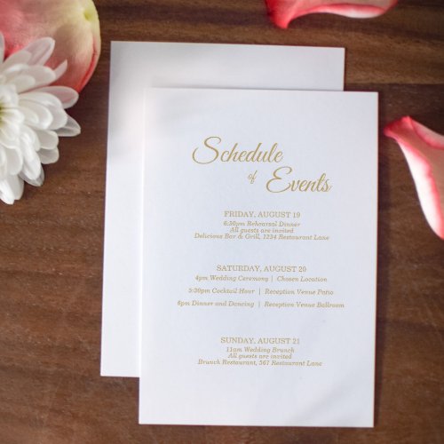 Simple Gold Calligraphy Wedding Schedule Enclosure Card