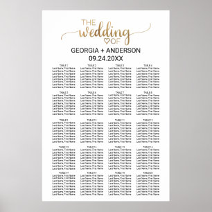 Simple Gold Calligraphy Wedding Seating Chart