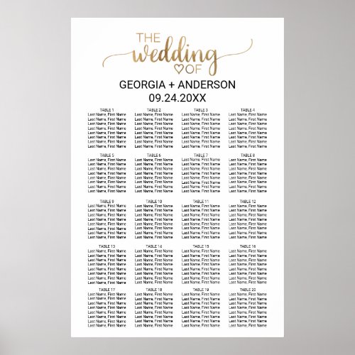 Simple Gold Calligraphy Wedding Seating Chart
