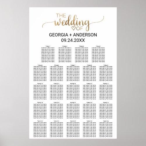 Simple Gold Calligraphy Wedding Seating Chart