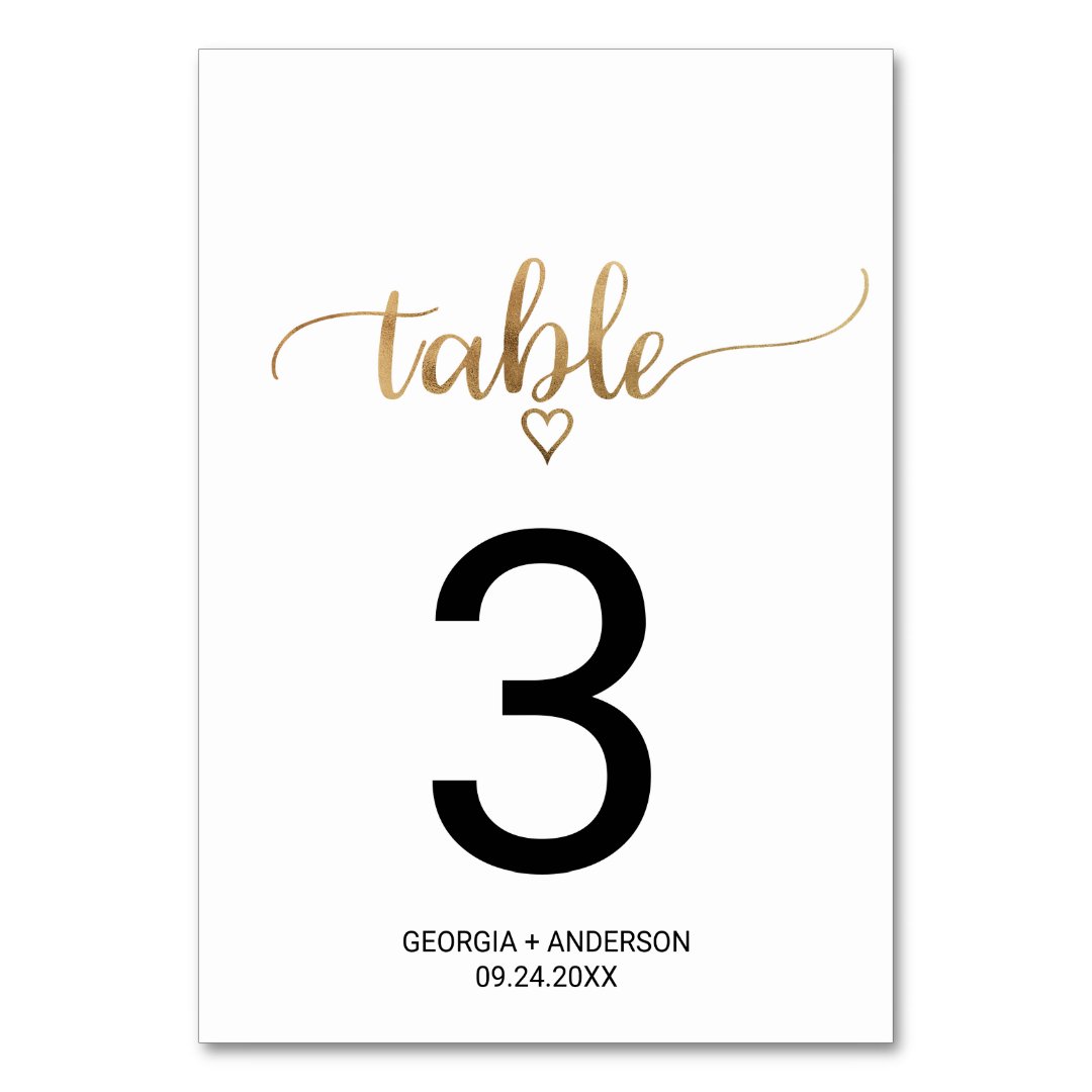 Simple Gold Calligraphy Wedding Table Number Zazzle