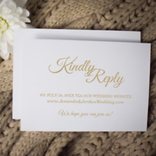 Simple Gold Calligraphy Wedding Website RSVP Card